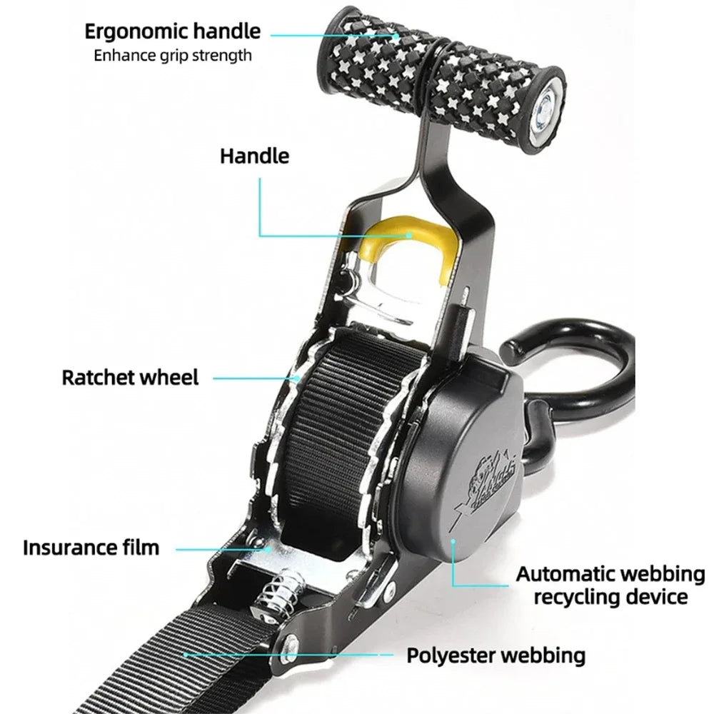 Auto Straps For Cargo Tape Retractable Belts For Motorcycles Ratchet Strap For Load Luggage Strap Ratchet Tensioner Belt For Car