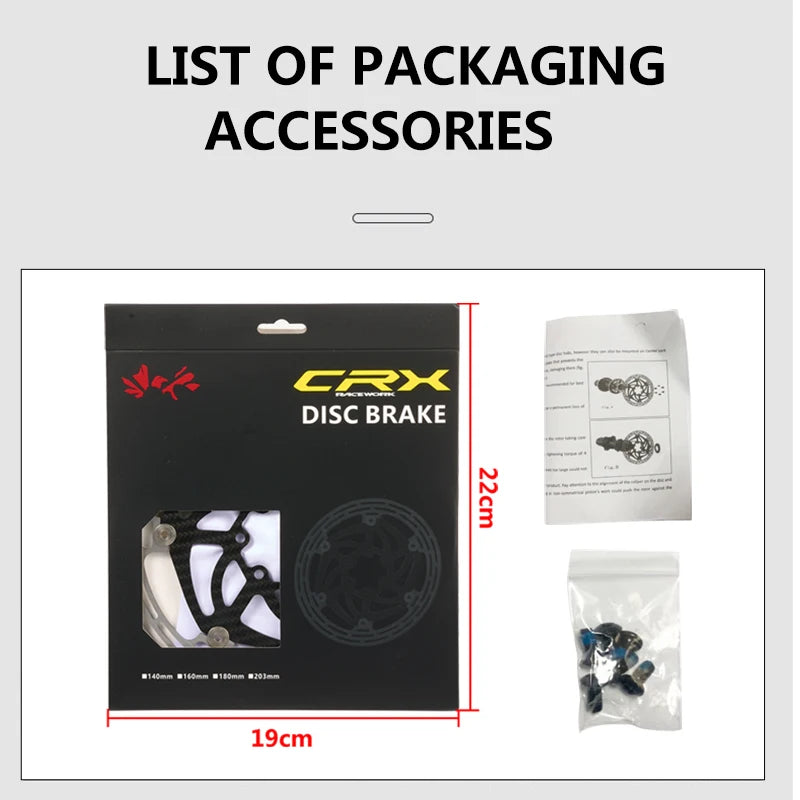 RACEWORK Carbon Fiber Bike Disc Brake Rotor MTB Road Bicycle Ultralight 6 Bolts Floating Rotor 140mm 160mm 180mm Brake Disc