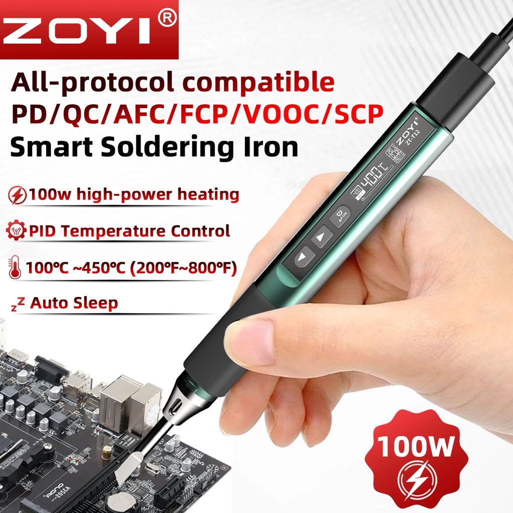 ZOYI T12 100W Smart Temperature Control Soldering Iron, USB Fast Charge, 1pc