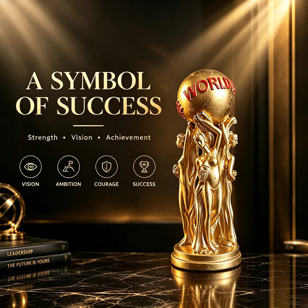 1 Piece of Light Luxury Art Ornament Featuring Three People Holding a Ball, with a Golden Texture and Engraved Text: the World Is Yours, a Great Item for Creating an Inspirational Atmosphere on the Living Room Table