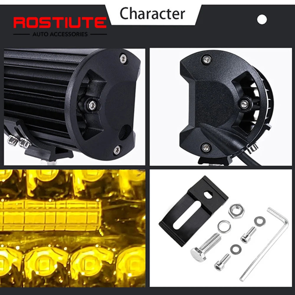 Long Range LED Work Light Bar 4X4 Offroad Led Headlights 12-24V Amber Spotlights Driving Fog Lamp for Tractors Truck Motorcycle