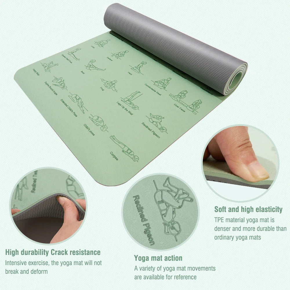 TPE Yoga Mat Non-Slip Eco-Friendly 57x183cm Exercise Mat Mint Green or Pink
