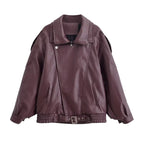 HH Autumn Faux Leather Jacket For Women Casual Solid Long Sleeve Zipper Pu Leather Coats New Fashion Female Streetwear