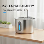 Stainless Steel Pet Water Fountain 2.2L USB Powered Ultra Quiet, Water Fountain or 4 Filters
