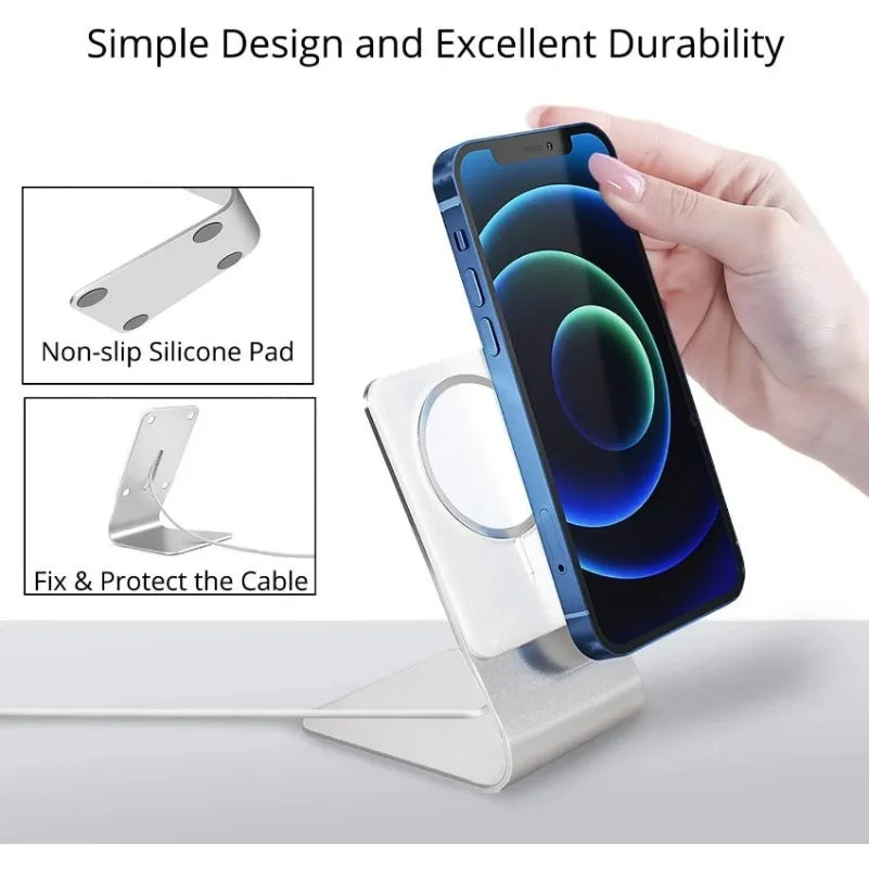Desktop Mobile Phone Stand Aluminum Desk Holder Dock For Magsafe Charger For iPhone 16/15/14/13/12 Pro Max(Not Included Charger)