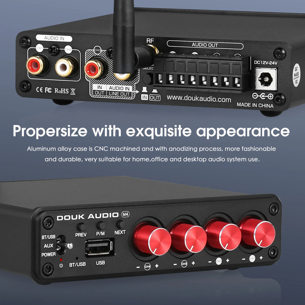 Nobsound HiFi Stereo Bluetooth 5.0 Digital Power Amplifier USB Music Player 2/4 Channel Home Multi Zone Audio Amp Receiver 50W*4