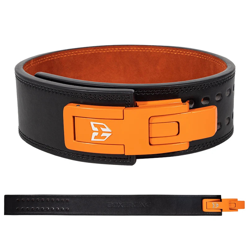 Adjustable Lever Weightlifting Belt Lumbar Support for Squat Deadlift, Black/Orange Buckle, XS-XL
