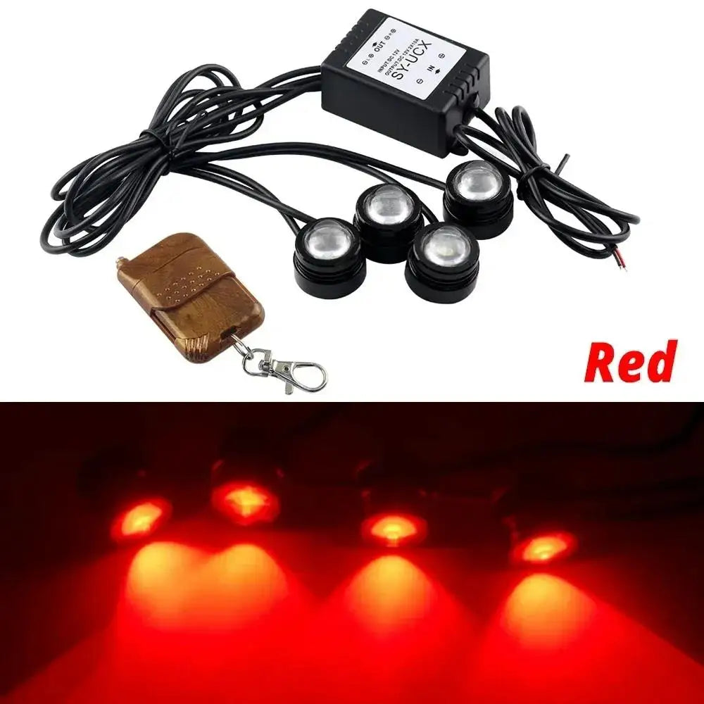 4 in 1 City Light Car LED Network Flash Wireless Remote Control Day Running DRL Eagle Eye One Tow Four 16 Mode Truck Motorcycle