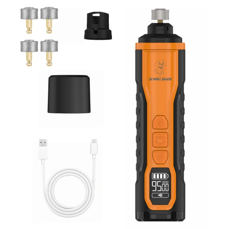 Rechargeable pet nail grinder with LED light, 5-speed electric dog & cat claw trimmer set