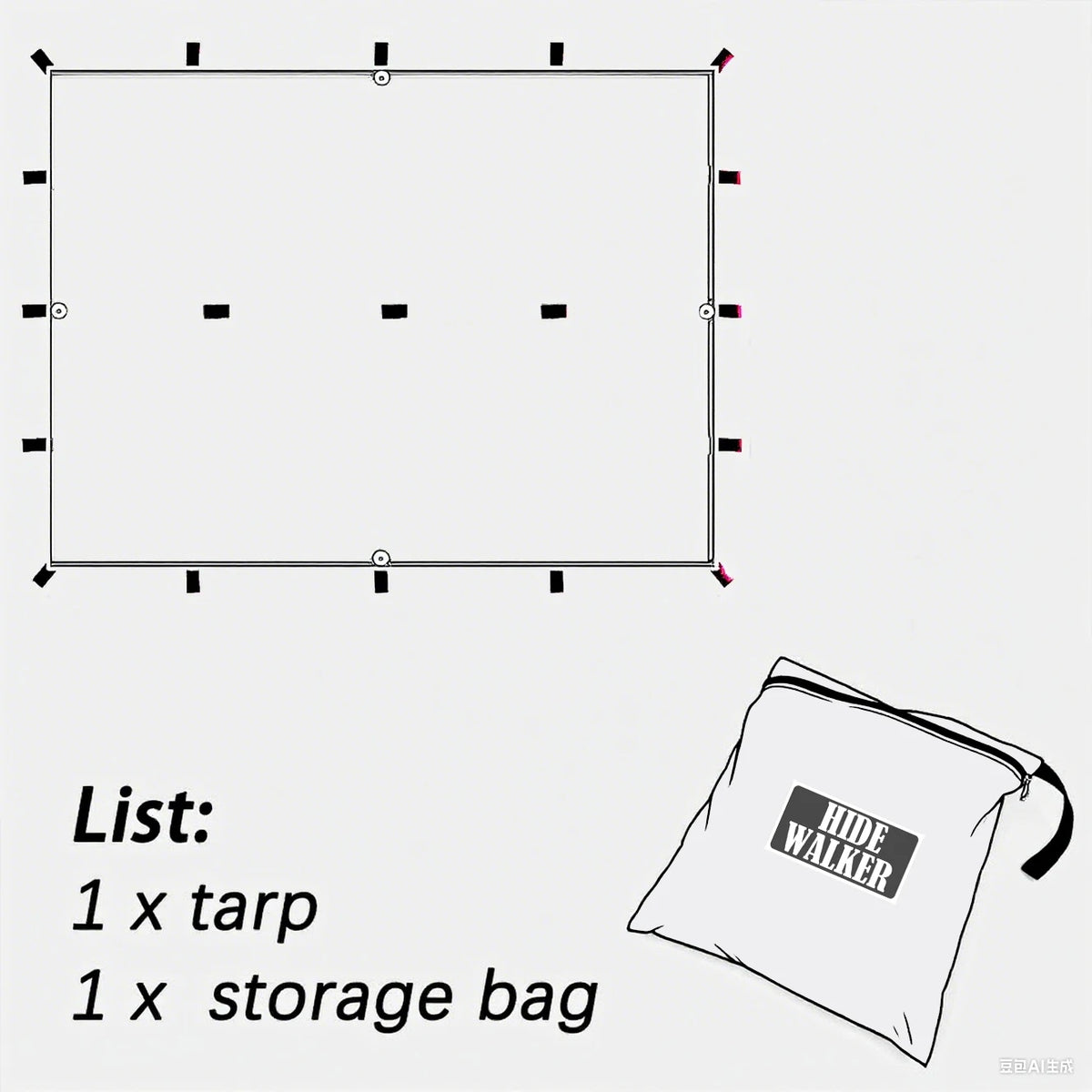Waterproof Tent Tarp 19 Hang Points Survival Tent Outdoor Camping  Tactical Sun Shelter 4x4 3x4 3x3 Lightweight Sunshade Awning