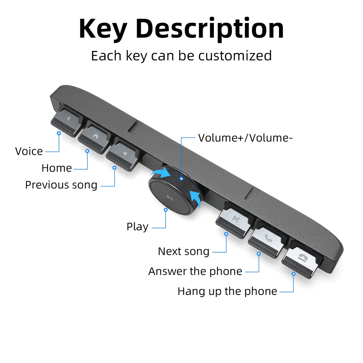 7-Key LED Car Steering Wheel Multimedia Remote Controller, Wireless Volume Adjuster