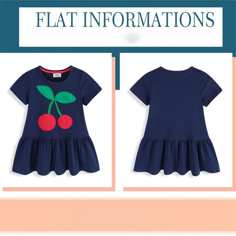 Jumping Meters Princess Dress for Girls Cherry Embroidery Short Sleeve Summer Party Birthday Wedding Baby Frocks Children Dress