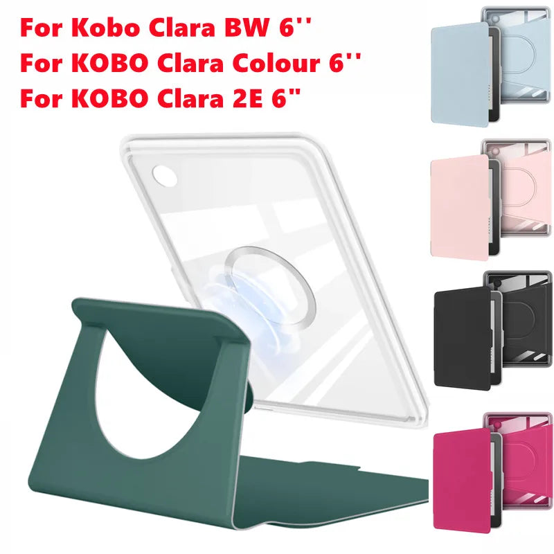 Transparent Acrylic Back Case For Kobo Clara BW N365 Clara Colour 2024 N367 2E 6'' N506 Ebook Magnetic Separation Rotating Cover