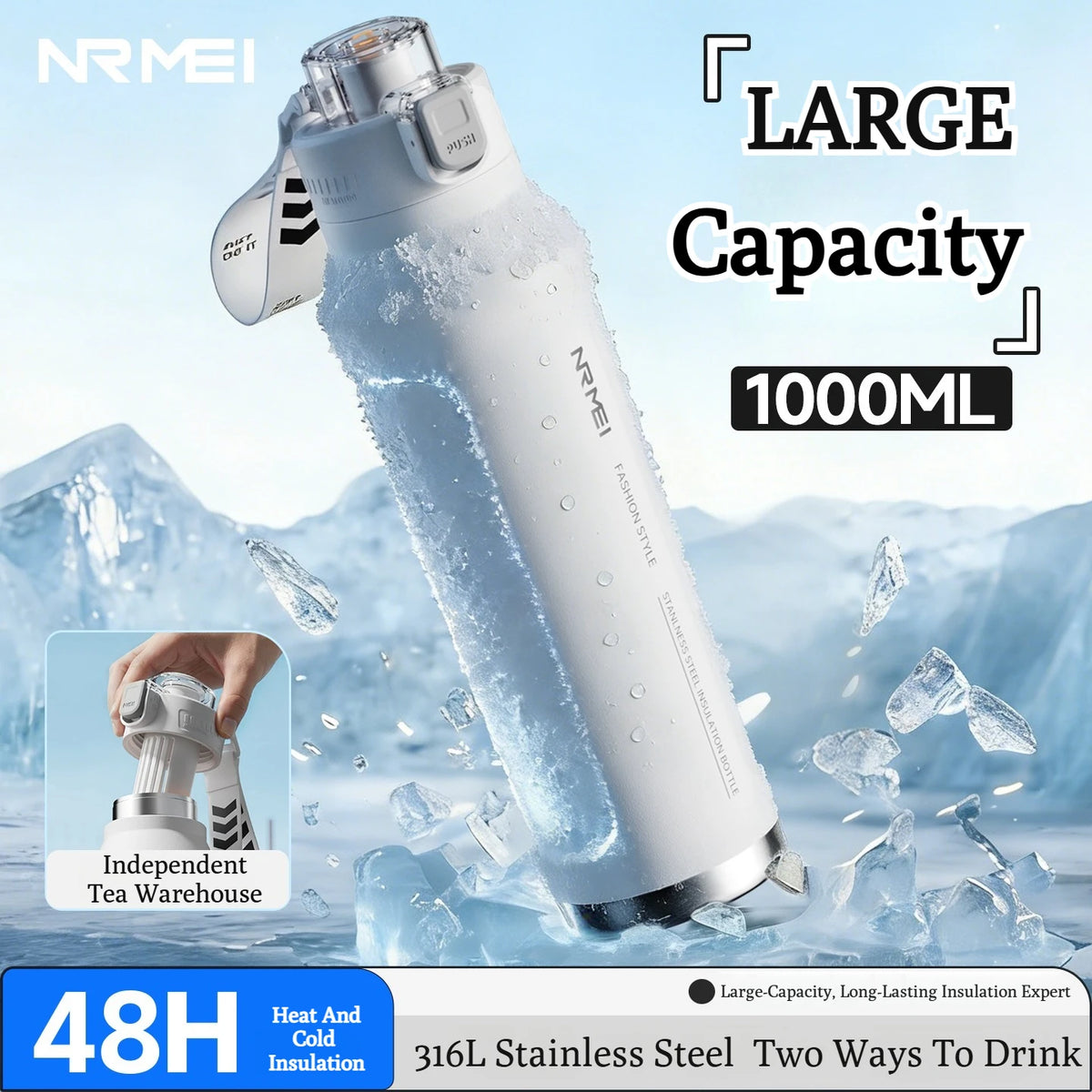 Stainless Steel Sports Water Bottle Thermal Tumble Jumping Large Capacity Cup Fitness Riding Vacuum Flask for Outdoor Activities