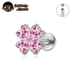ASTM F136 titanium heart CZ labret stud 16G/18G, gold tone, 4-14mm bar