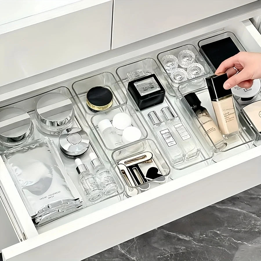 Transparent Drawer Organizer Storage Boxes Set, Desktop Office Stationery Divider, 4/7/8pcs