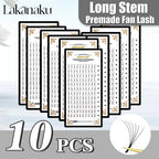 Abonnie 10 Cases Russian Volume Eyelash Extensions Eyelash Bouquets Volume Long Stem Soft Matte Black Premade Extension