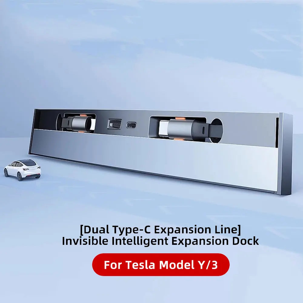 USB Charger Hub for Tesla Model Y Model 3 Center Console Retractable Phone Charger Model Y/3 Accessories 2024 2023 2022 2021