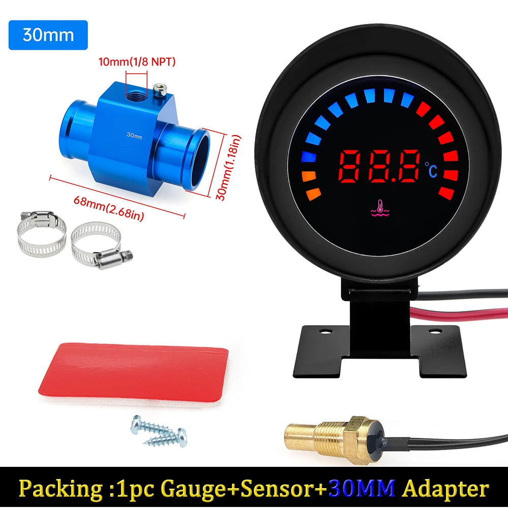 52MM Water Temp Gauge 12~24V LCD Digital Water Thermometer Meter with Sensor + Adapter Joint Pipe Radiator for Car Motorcycle
