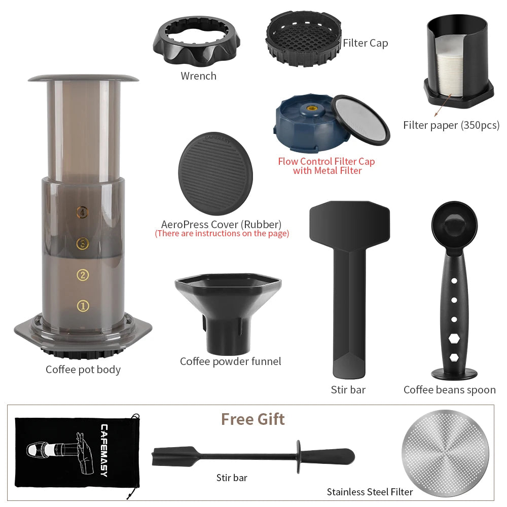 CAFEMASY Portable AeroPress-Style Coffee Maker with Filters, Manual Espresso Press