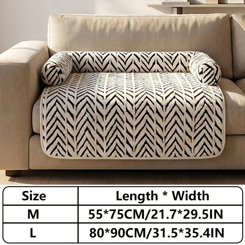 Pet sofa bed mat with side bolsters, white anti-slip couch protector, 90x80cm
