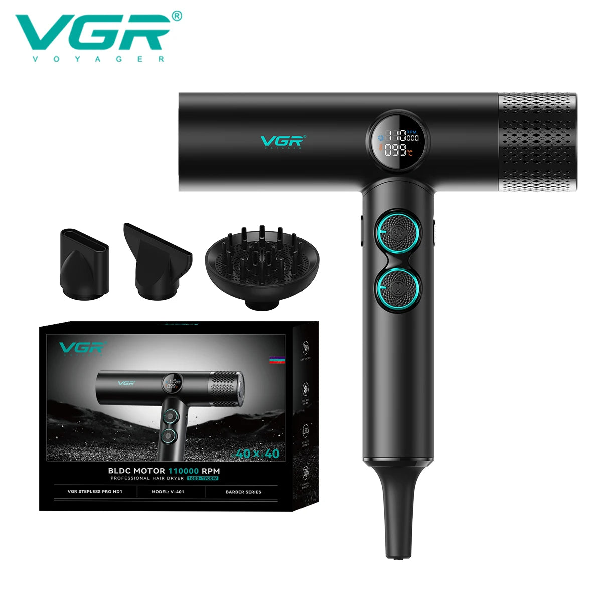 VGR High-Speed Hair Dryer V-401 110000 RPM Brushless Motor Hot/Cold EU Plug