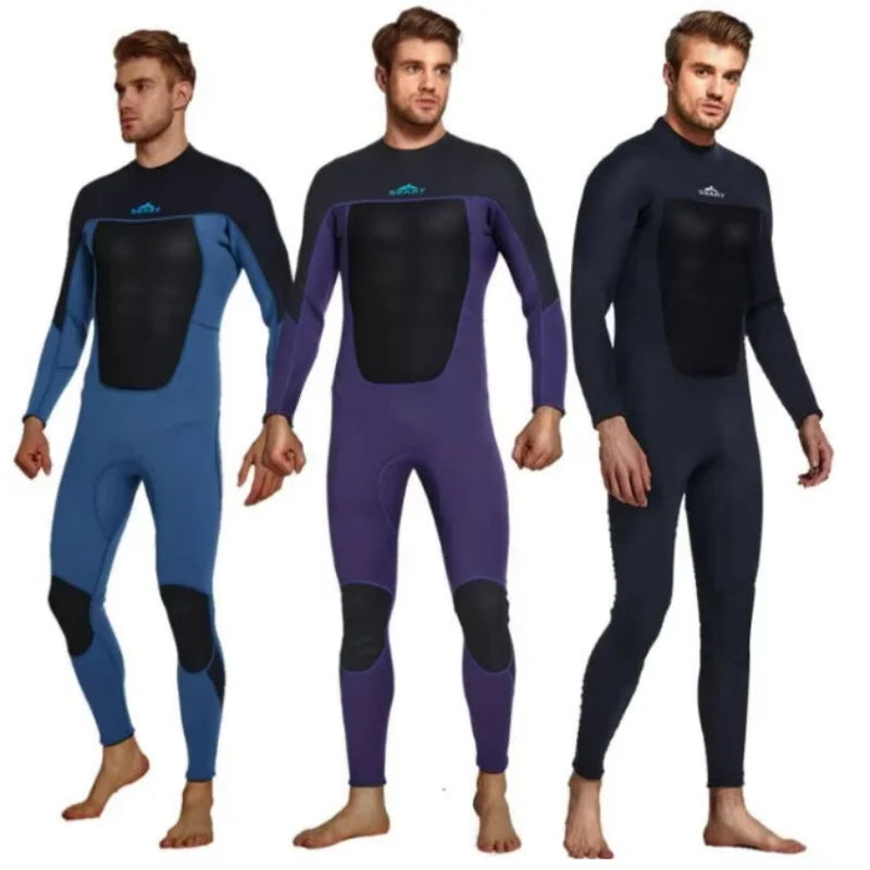 Men's 3mm Neoprene Full Wetsuit Front Zip Long Sleeve Dive Suit, Sizes M-3XL