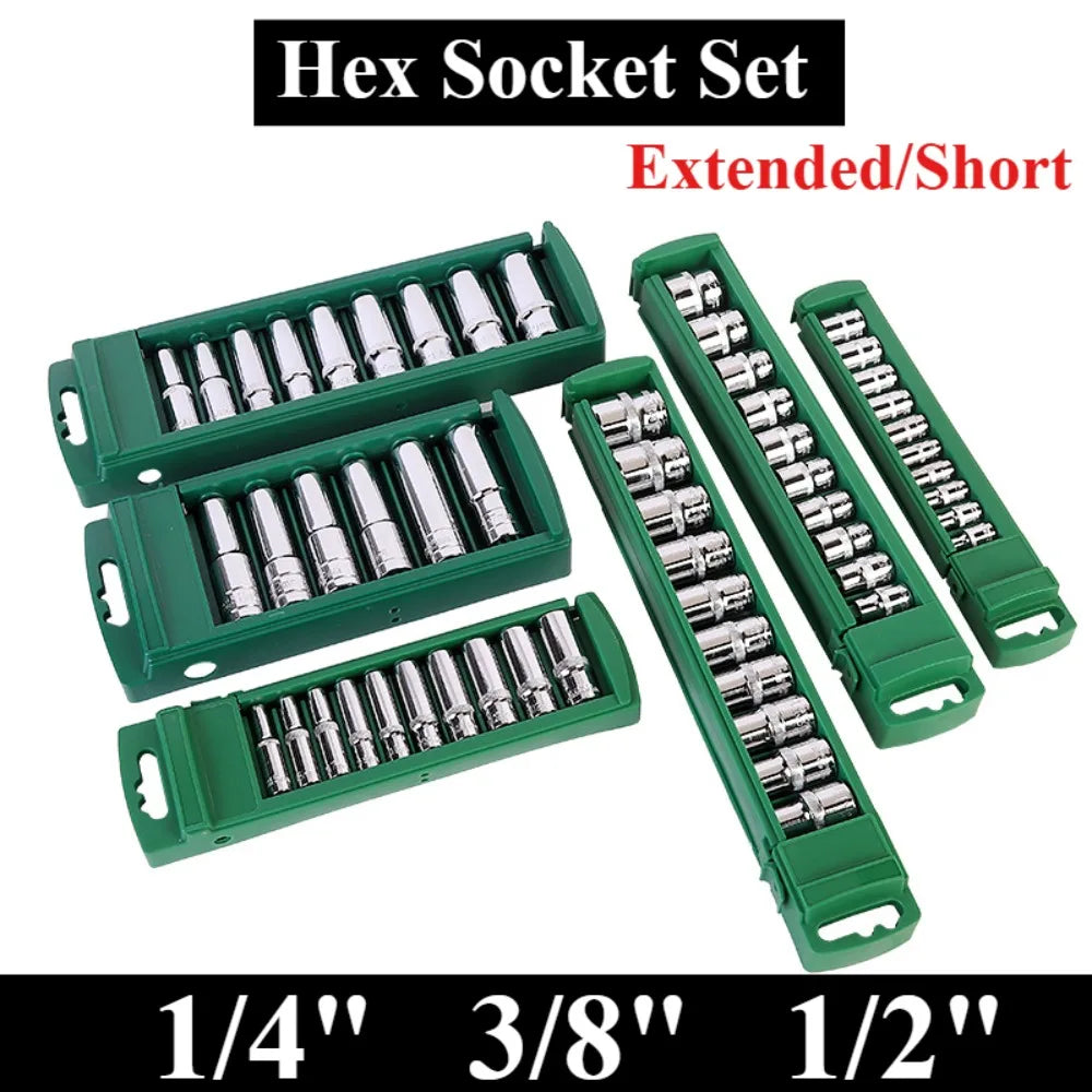 Hex socket wrench head set with holder, short/long nut driver sleeves, 6-10pcs