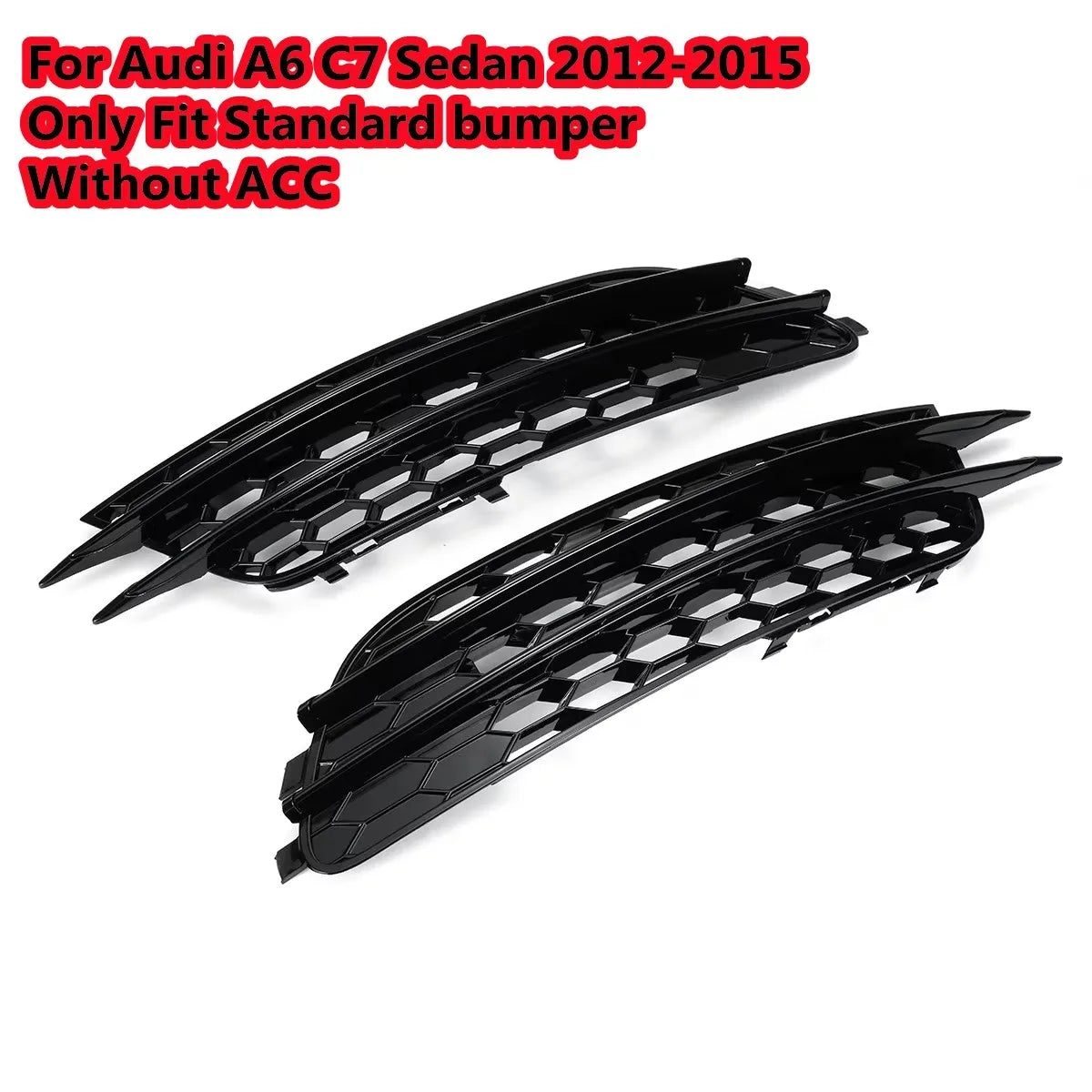 1Pair Front Bumper Fog Light Grille For Audi A6 C7 Sedan 2012 2013 2014 2015 Fog Lamp Honeycomb Mesh Grilles Glossy Black Cover