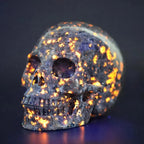 Natural Crystal Skull Yooperlites Carved Skull Statue Craft Fire Stone Figurine Powerful Witchcraft For Halloween Decor Gift