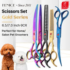 Fenice New design colorful 7.0 inch pet grooming scissors set straight thinning curved scissors