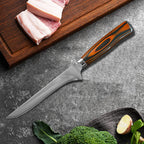 6 Inch Damascus Steel Boning Knife, Yellow Handle, Meat Cutting Fillet Butcher Knife