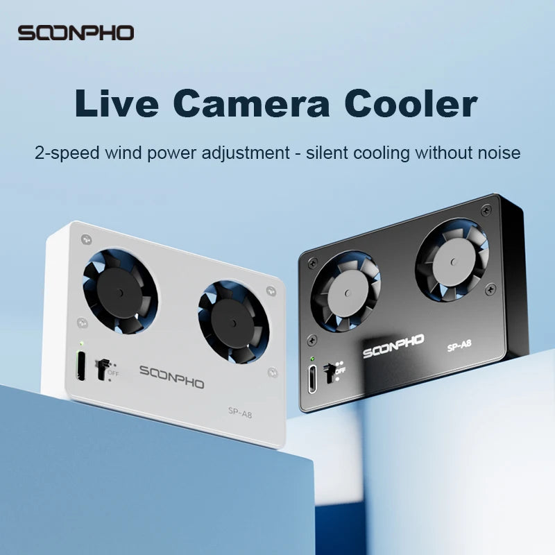 SOONPHO SP-A8 Camera Cooling Fan for Sony Canon FUJI A7M4 ZVE1 A6700 A7C2 ZVE10 ZV1 R5 90D XS10 XT4 X-H2S Dslr Cooling System