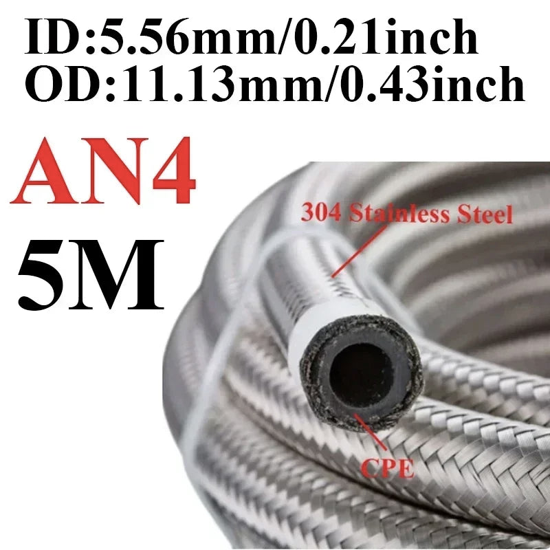 Universal AN braided fuel/oil hose line, stainless steel over CPE rubber, 1m AN10 ID 14.2mm