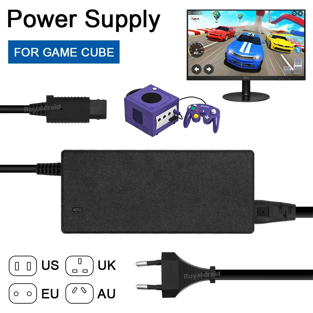 GameCube NGC AC Power Adapter Charger 100-240V Replacement Power Supply EU/US/UK/AU Plug