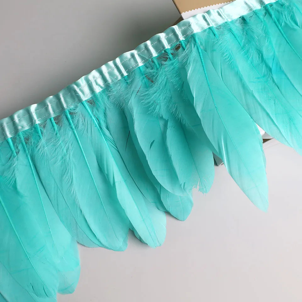 10Meters Goose Feather Fringe Ribbon Handicraft Accessories White Swan Feathers Trims Carnival Plumas Dress Decoration Wholesale