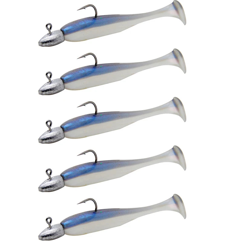 5Pcs/Lot T-tail Soft Fishing Bait Matched With Head Hooks Artificial Wobblers Swimbait Fishing Tackles For Bass Pike Pesca