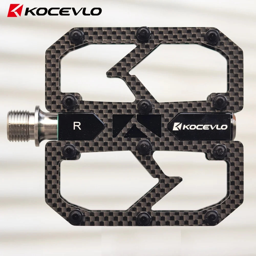 KOCEVLO Carbon Fiber Pedal Ultralight 195g MTB Titanium Shaft 3 Bearings Road Bike Pedal Anti Slip Racing Pedal