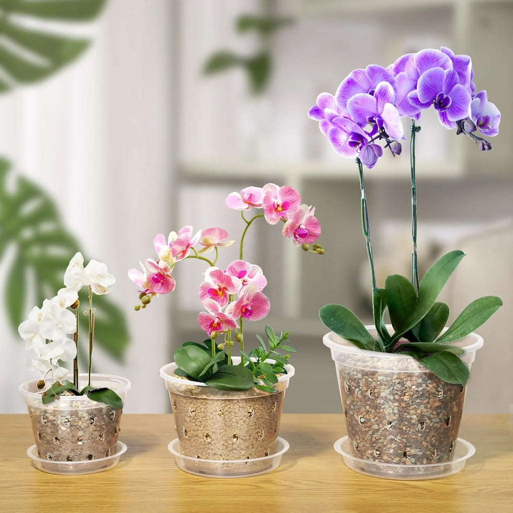 5Pcs Transparent Orchid Pot 4/5/6/7inch Planter Pot with Holes and Saucers Breathable Flower Plant Pot for Nursery