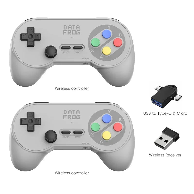 Data Frog PC07 Classic Style Wireless Game Controller, Dual Receiver, Retro Gamepad for PC DInput, Android TV, Arcade Gaming
