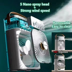 Portable 3-in-1 humidifier fan, mini USB fan, LED night light function, water mist humidification, family fun
