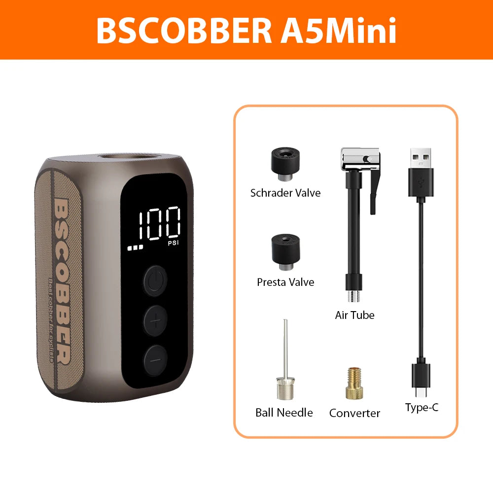 BSCOBBER cycle pump for bicycle A5mini Rechargeable Wireless bike pump electric High Pressure Bicycle Accessories Tire Inflator