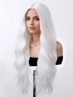 Silver White Medium Large Wave Synthetic Long Curly Hair Fashionable Elegant Pure White Imitation Wig Women's Wig
