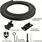Flexible Bendable Curtain Track Ceiling Wall Mount Black Curved Heavy Duty RV Sliding Curtain Rail System Room Divider