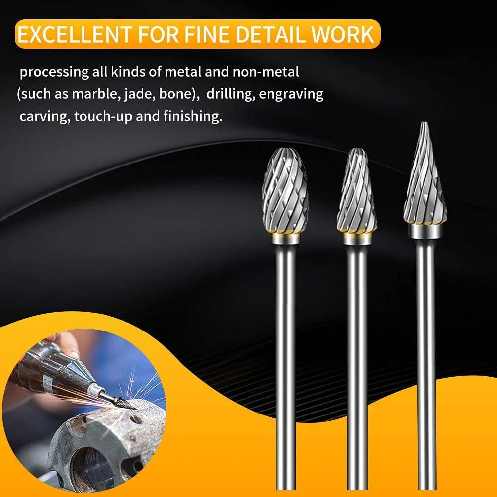 Carbide Burr Set Dremel Rotary Tool 10Pcs Die Grinder Bits Rotary File 1/8" Shank for Cutting Burrs Metal Grinding Engraving