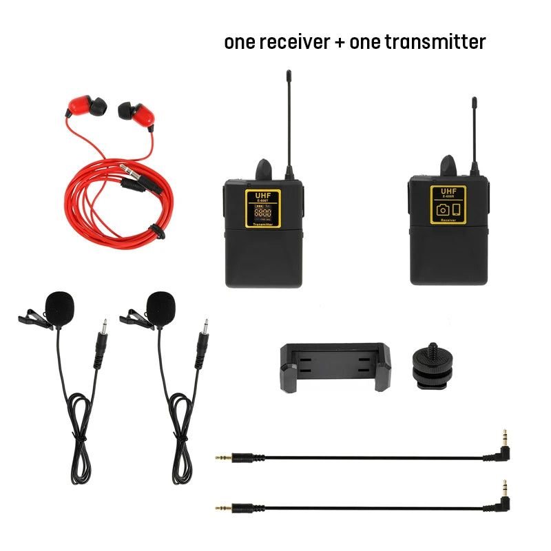 Audio UHF Wireless Lavalier Microphone with 30 Selectable Channels 50m Range for DSLR Camera Interview Live Recording