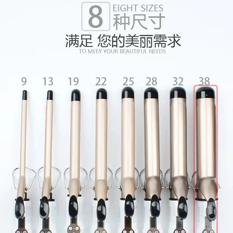 Temperature Setting Electric Hair Curler Straightener Long Curling Tong Wand 9-38mm Professional Hair Curling Iron LCD Screen