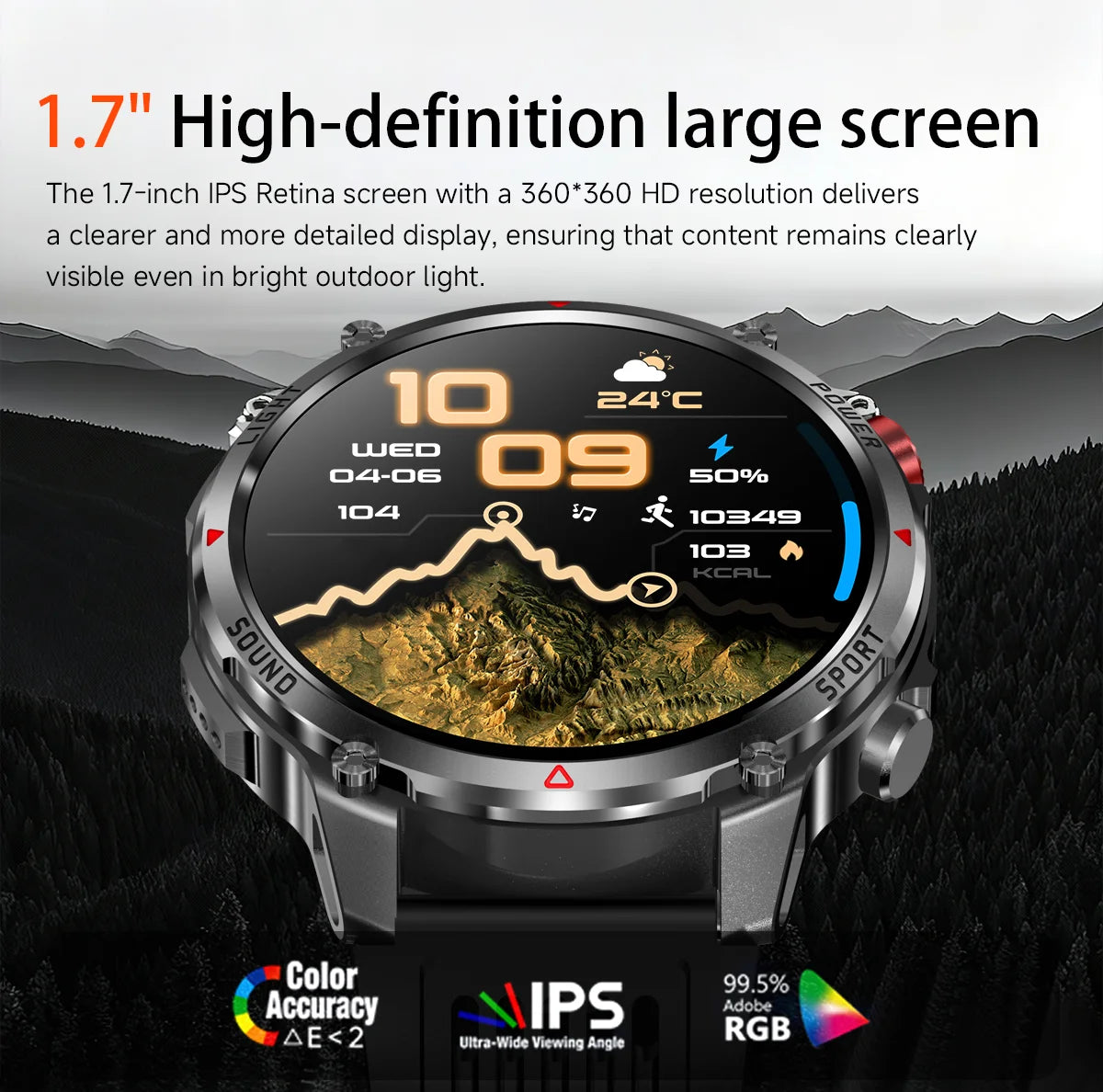 2026 New Fashion Luxury 1100mAh Battery 1.7-inch HD Screen Compass Wireless Call Flashlight 100+Sports Outdoor Sports smart