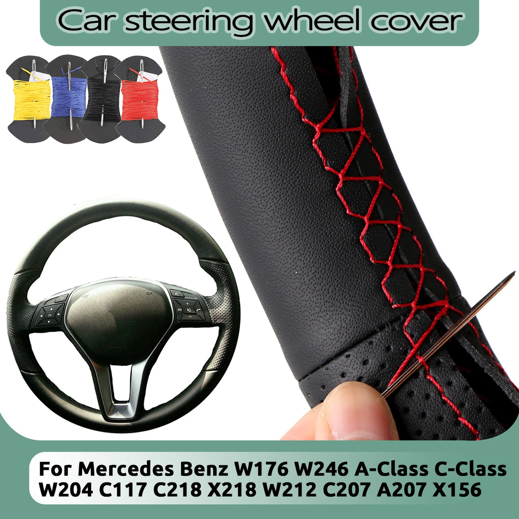 Custom For Mercedes Benz W176 W246 A-Class C-Class W204 C117 C218 X218 W212 C207 Car Steering Wheel Cover Microfiber Leather