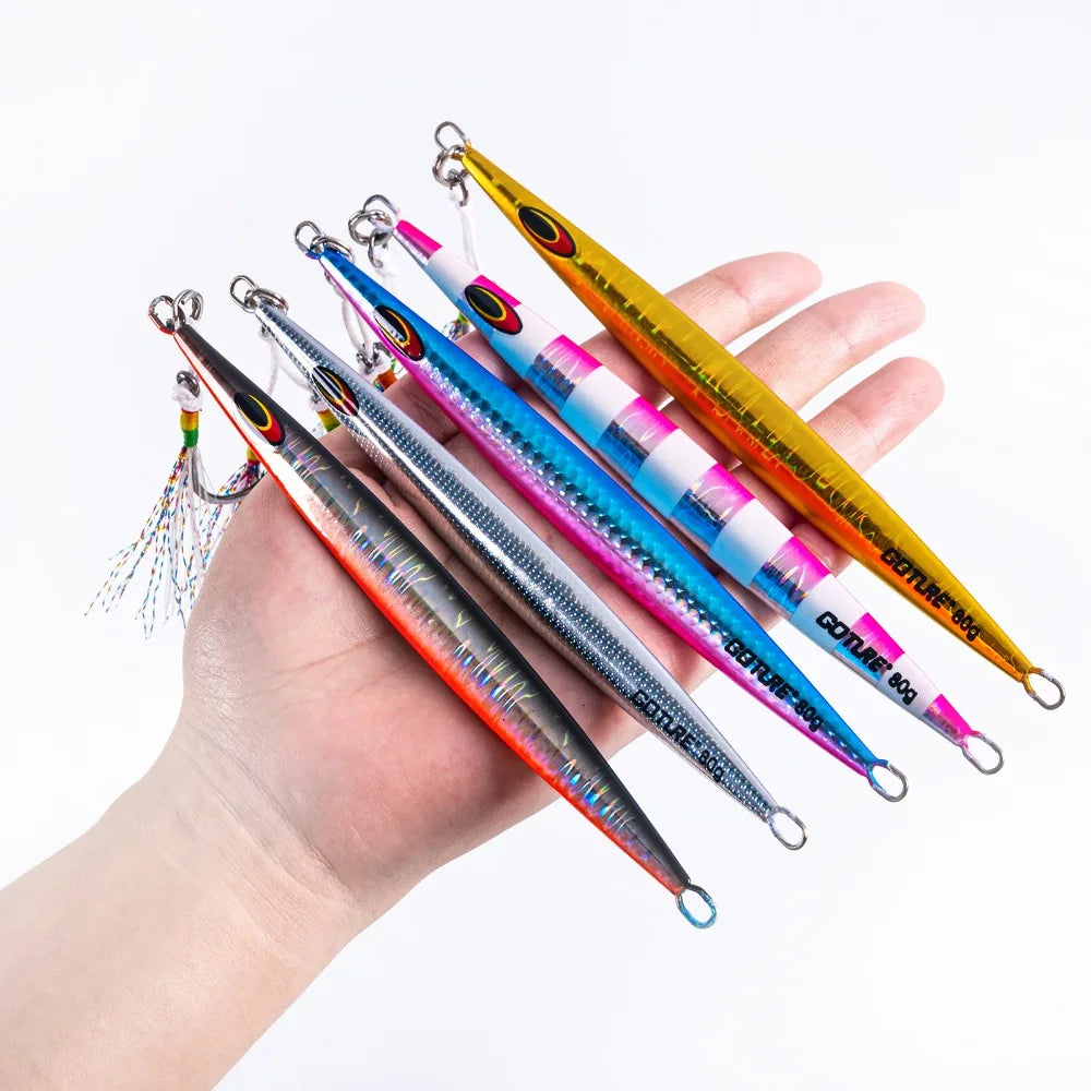 Goture 80g 160g 200g Jig Fishing Lure Set Fast Sinking Jigging Lure Luminous Reation Double Hooks  Metal Jig for sea fishing